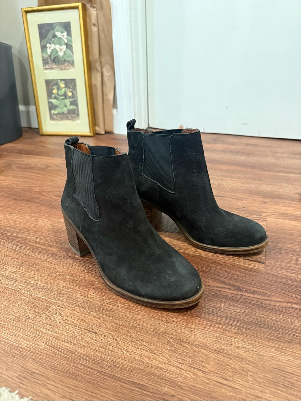 Lucky Brand Black Suede Chelsea Ankle Booties